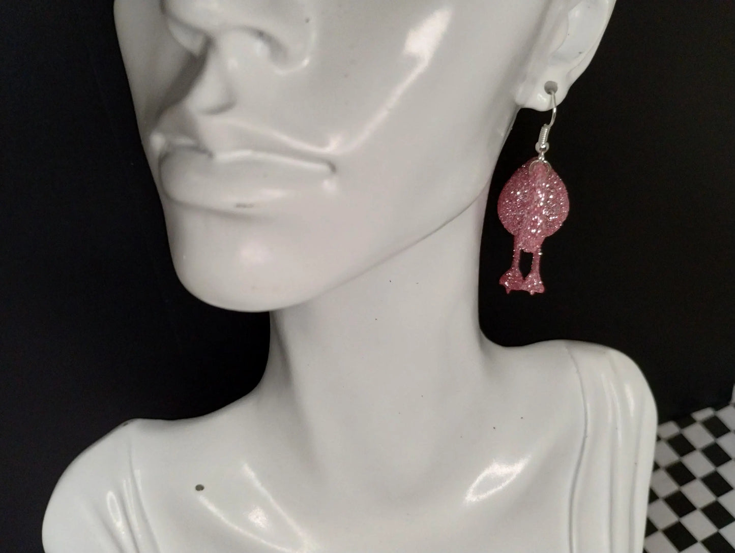 Divine Pink Flamingo Glittery Earrings
